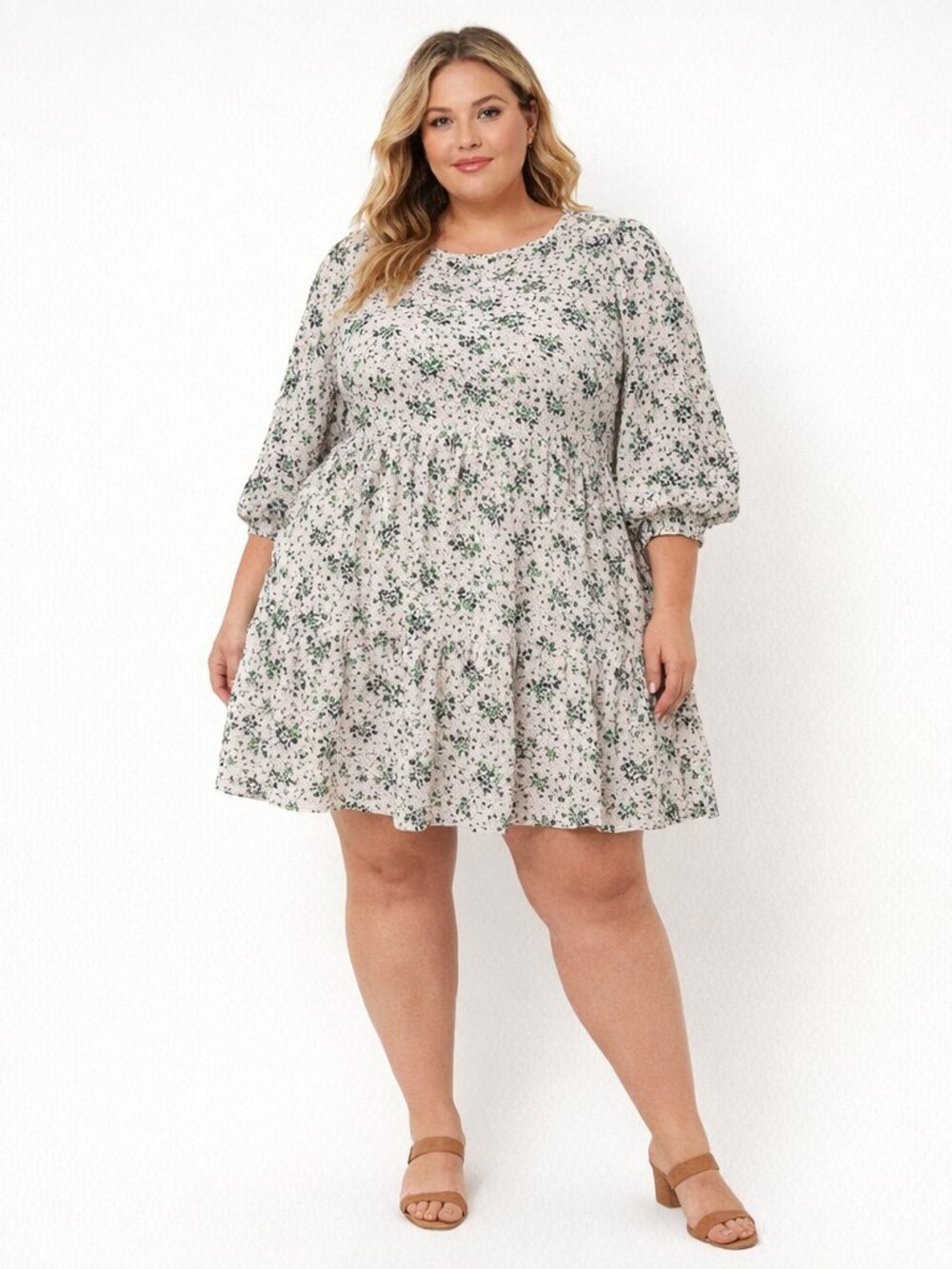 ASOS Design Floral Dress Size 14 3/4 Sleeves Textured Crepe